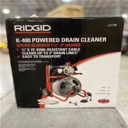 NEW! RIDGID K-400 Drain Cleaning Snake Auger 120-Volt Drum Machine with C-32IW 3/8 in. x 75 ft. Cable + 4-Piece Tool Set & Gloves