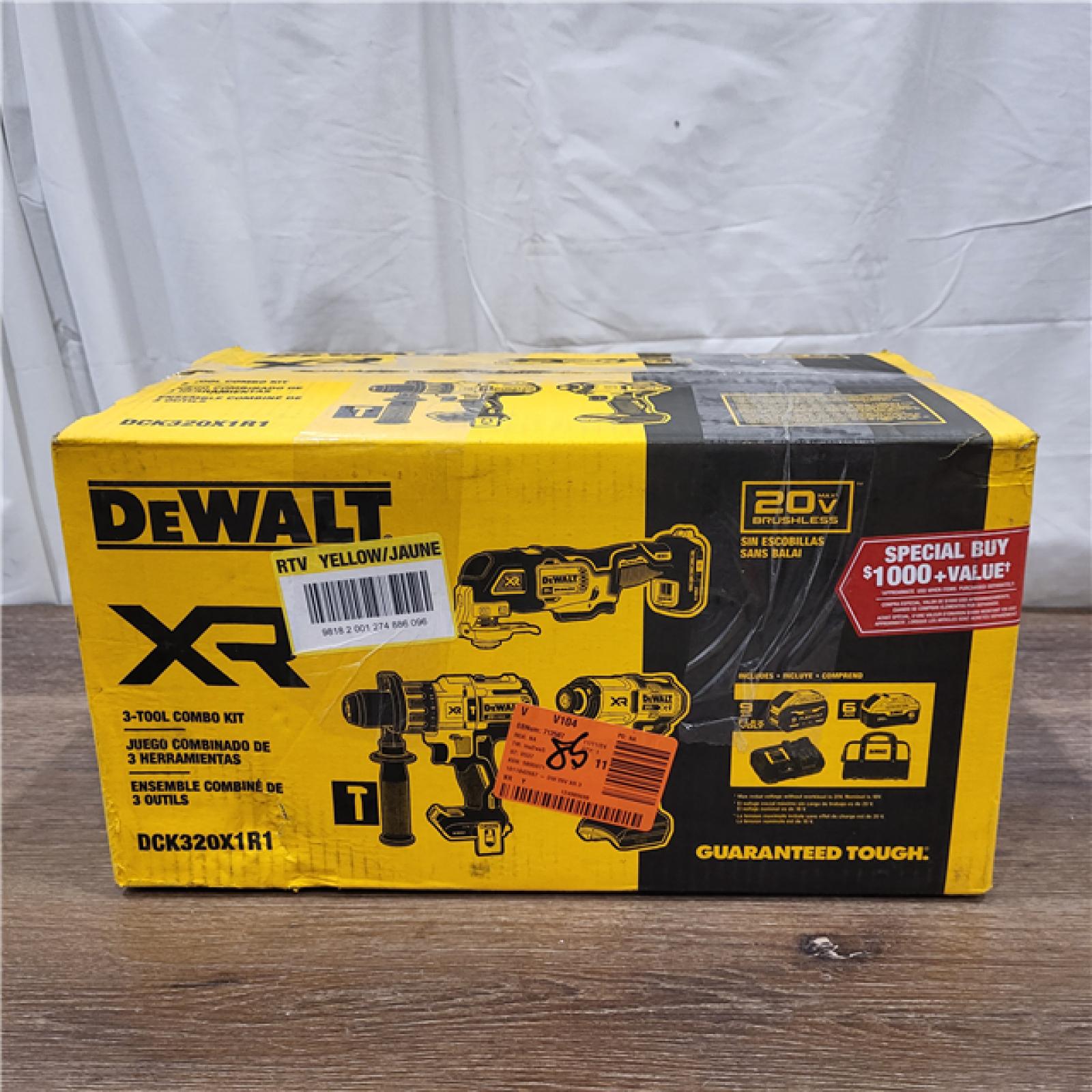 AS-IS DEWALT 20-Volt Lithium-Ion Cordless 3-Tool Combo Kit with FLEXVOLT 9 Ah and 20V 6 Ah Batteries and Charger