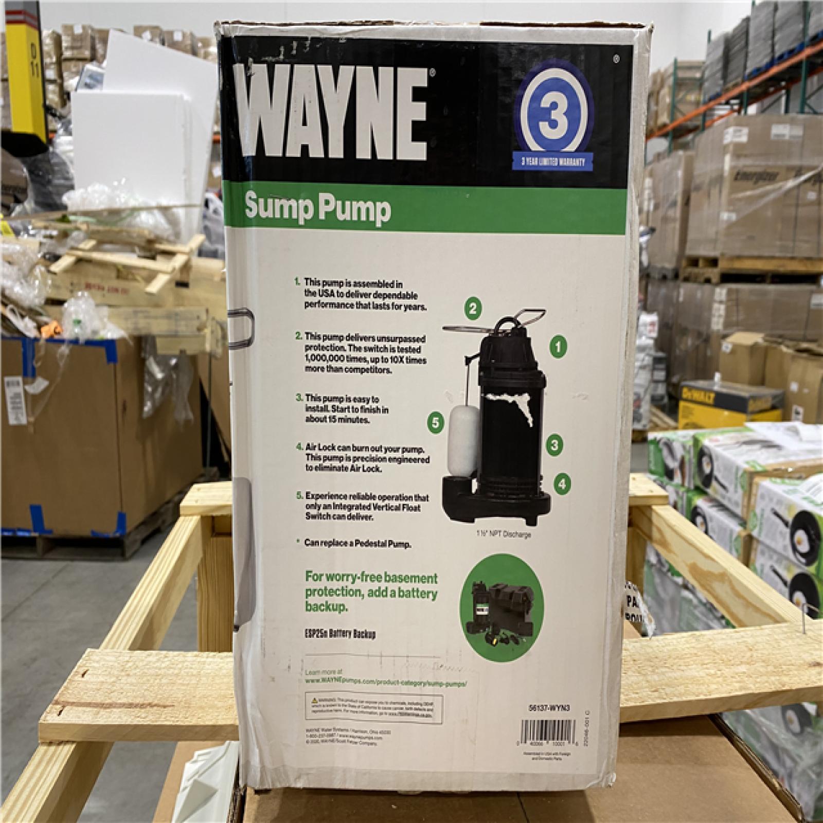 DALLAS LOCATION -  NEW!- Wayne 1/3 HP Cast Iron Submersible Sump Pump with Vertical Float Switch