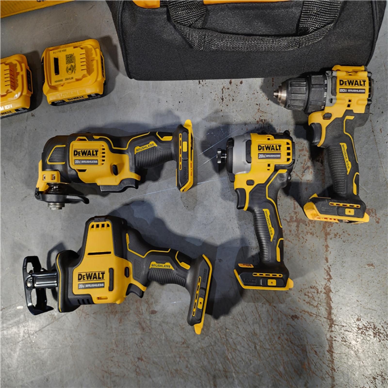 HOUSTON LOCATION - AS-IS (APPEARS LIKE NEW) DeWalt 20V MAX ATOMIC Cordless Brushless 4 Tool Combo Kit