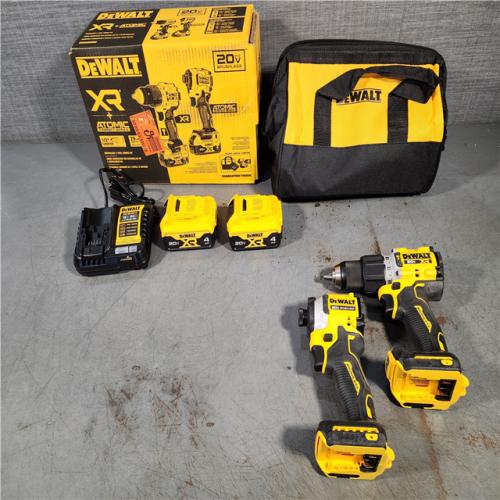 HOUSTON LOCATION - AS-IS DEWALT 20V MAX XR Hammer Drill and ATOMIC Impact Driver 2 Tool Cordless Combo Kit with (2) 4.0Ah Batteries, Charger, and Bag