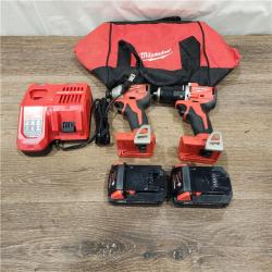 AS-IS M18 18V Lithium-Ion Brushless Cordless Compact Drill/Impact Combo Kit (2-Tool) W/(2) 2.0 Ah Batteries, Charger & Bag