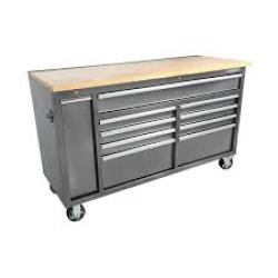 Phoenix Location NEW Husky 61 in. W x 24 in. D Standard Duty 10-Drawer Mobile Workbench Tool Chest with Sliding Bin Storage Drawer in Silver