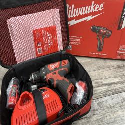 AS-IS MILWAUKEE M12 12V Lithium-Ion Cordless 3/8 in. Drill/Driver Kit with Two 1.5 Ah Batteries, Charger and Tool Bag