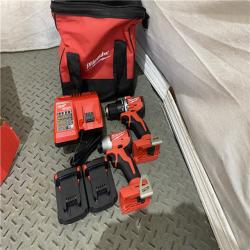 Houston location AS-IS MILWAUKEE M18 18V Lithium-Ion Brushless Cordless Compact Drill/Impact Combo Kit (2-Tool) W/(2) 2.0 Ah Batteries, Charger & Bag