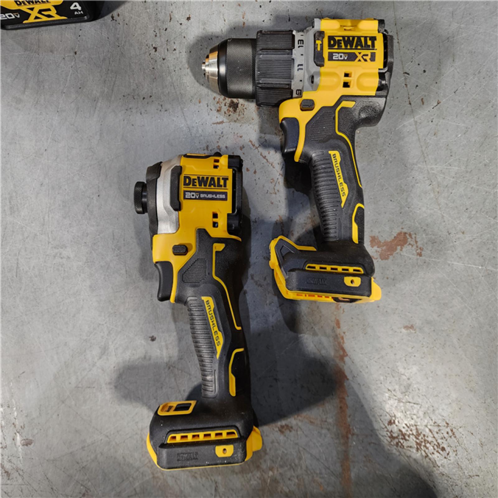 HOUSTON LOCATION - AS-IS DEWALT 20V MAX XR Hammer Drill and ATOMIC Impact Driver 2 Tool Cordless Combo Kit with (2) 4.0Ah Batteries, Charger, and Bag