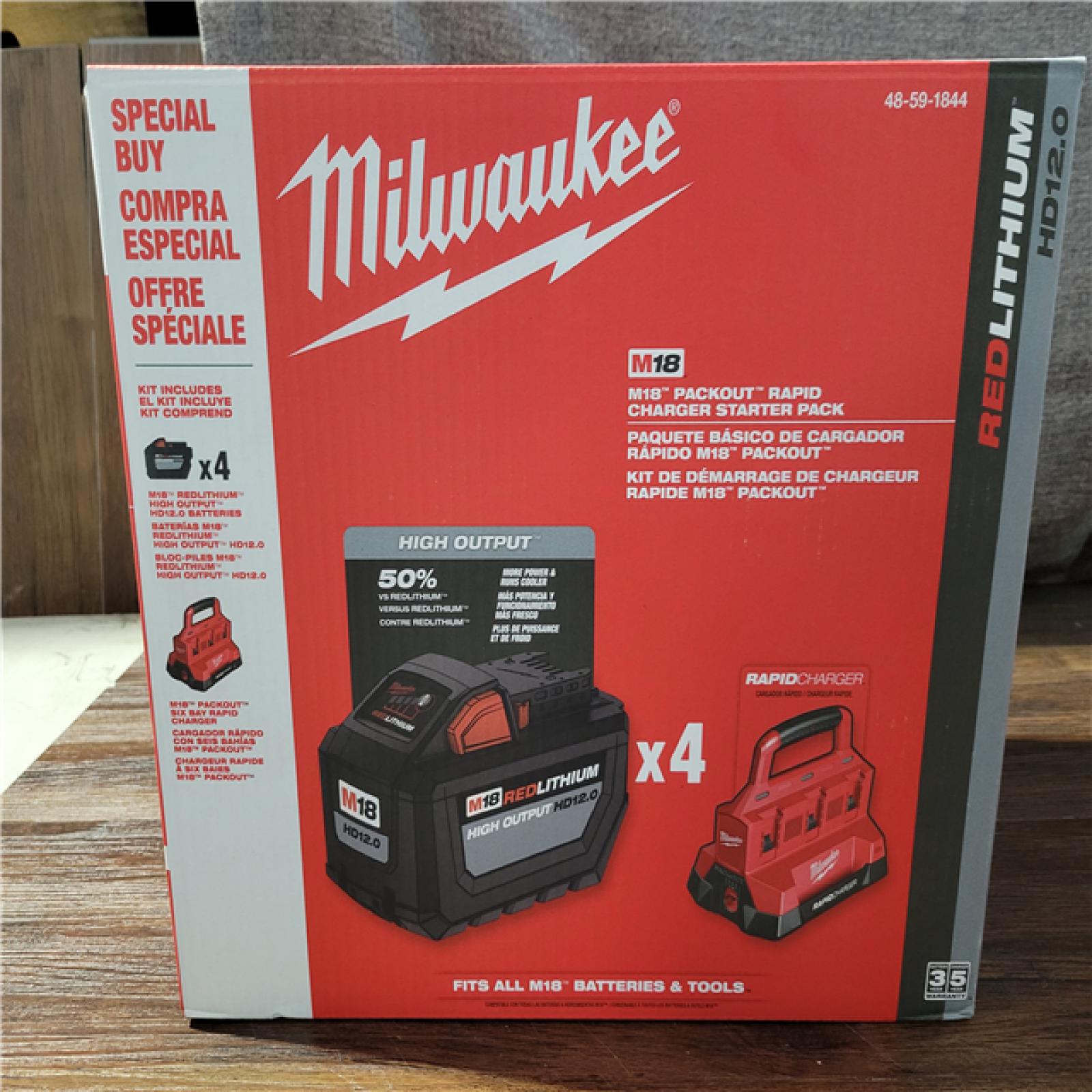 CALIFORNIA NEW MILWAUKEE M18 PACKOUT RAPID CHARGER STARTER PACK (4 BATTERIES INCLUDED)