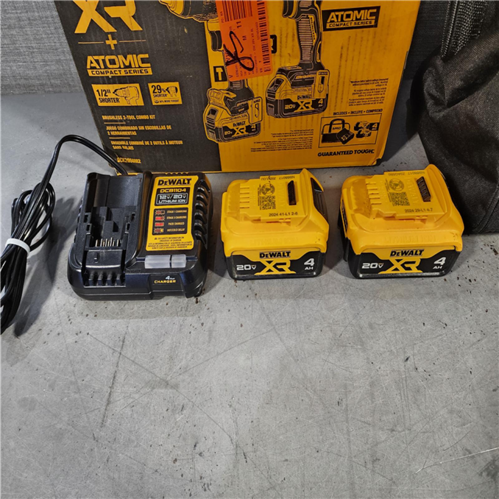 HOUSTON LOCATION - AS-IS DEWALT 20V MAX XR Hammer Drill and ATOMIC Impact Driver 2 Tool Cordless Combo Kit with (2) 4.0Ah Batteries, Charger, and Bag