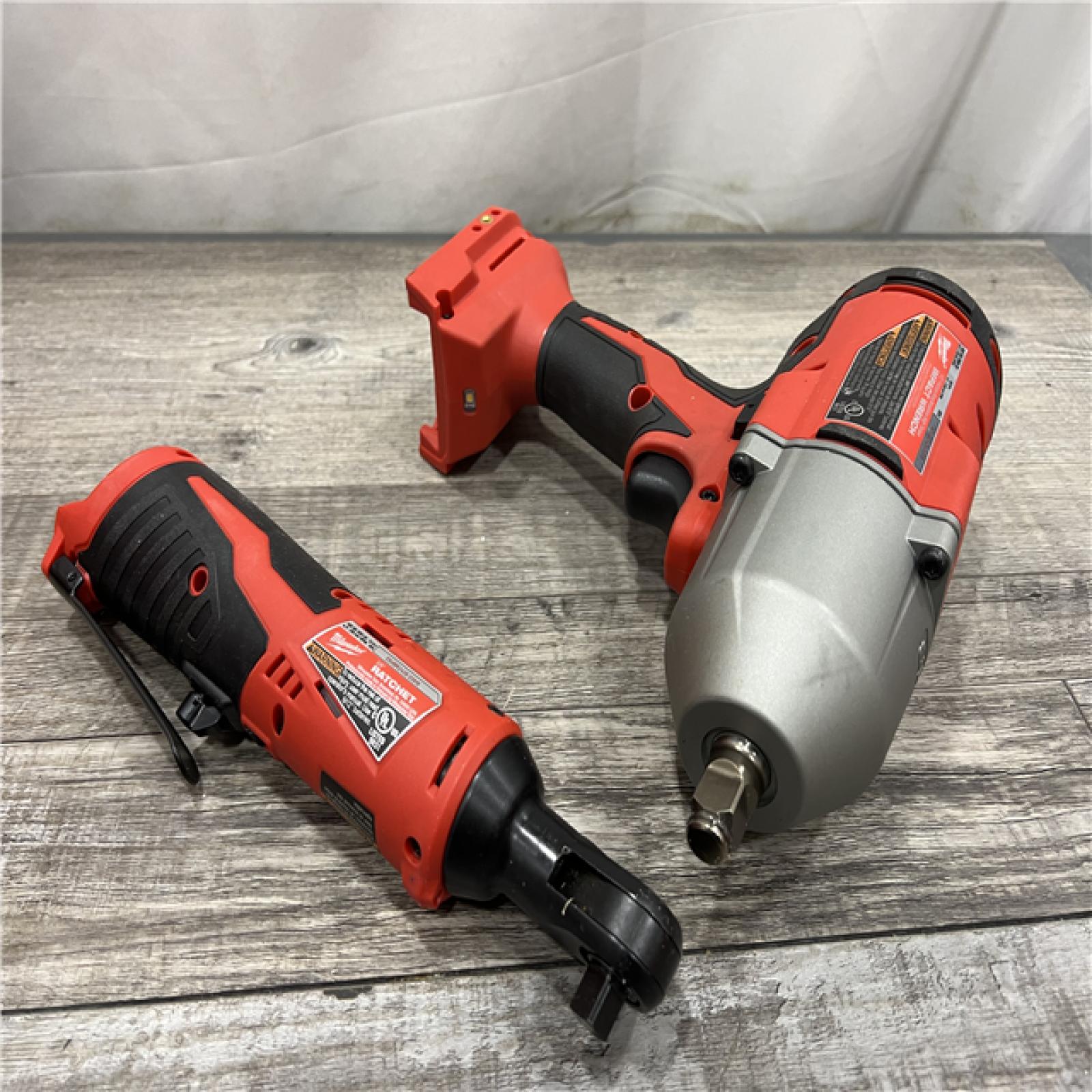 AS-IS MILWAUKEE M12/M18 12/18V Lithium-Ion Cordless 3/8 in. Ratchet and 1/2 in. High Torque Impact Wrench with Friction Ring Combo Kit