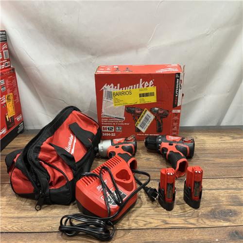 AS-IS MILWAUKEE M12 12V Lithium-Ion Cordless Drill Driver/Impact Driver Combo Kit with Two 1.5Ah Batteries, Charger and Bag (2-Tool)