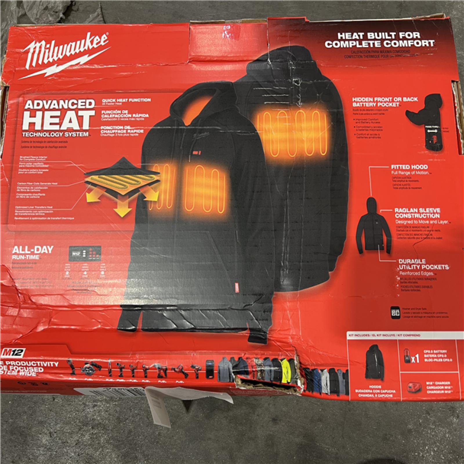 NEW! - Milwaukee Men's X-Large M12 12-Volt Lithium-Ion Cordless Black Heated Jacket Hoodie Kit with (1) 2.0 Ah Battery and Charger