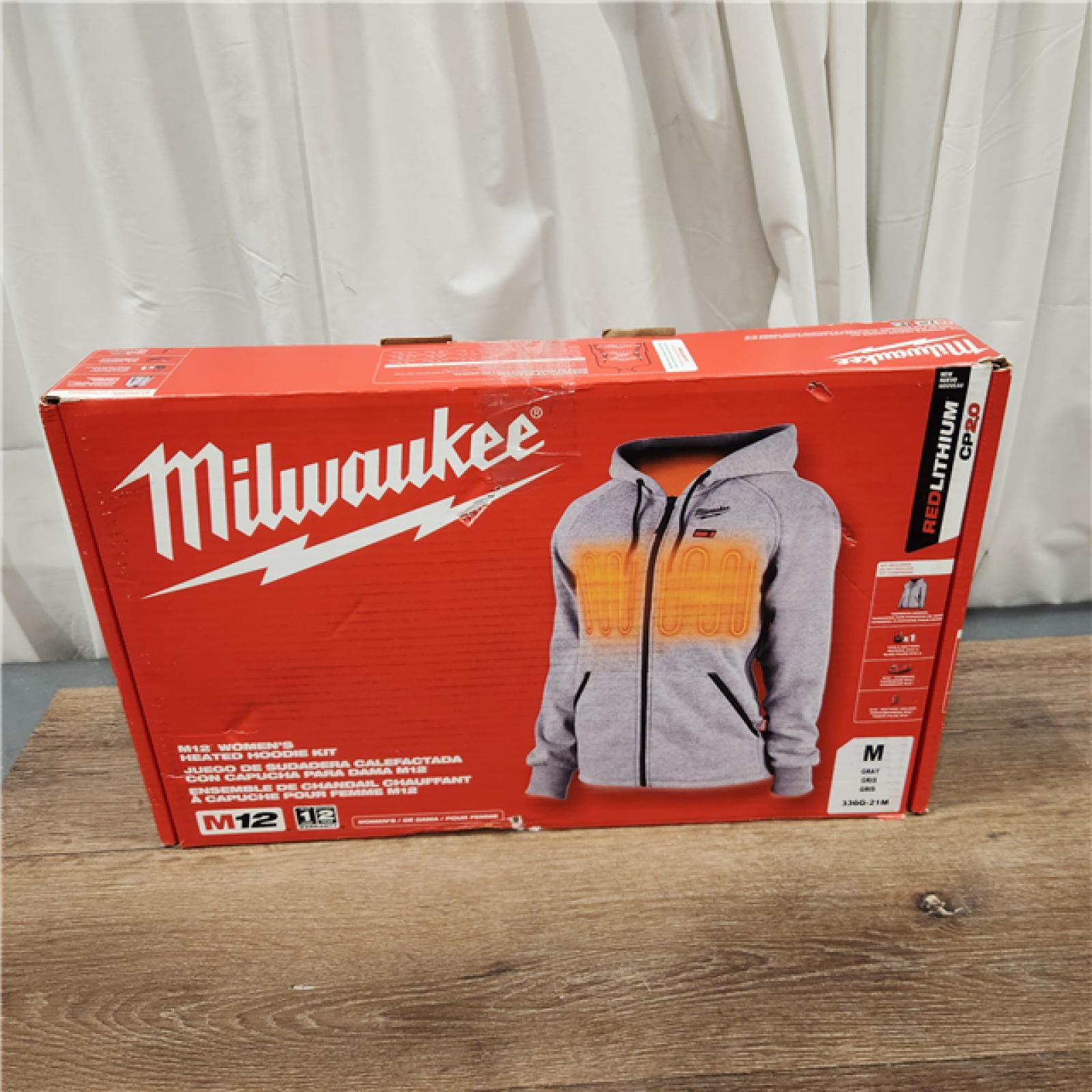 AS-IS Milwaukee Women's Medium M12 12-Volt Lithium-Ion Cordless Gray Heated Jacket Hoodie Kit