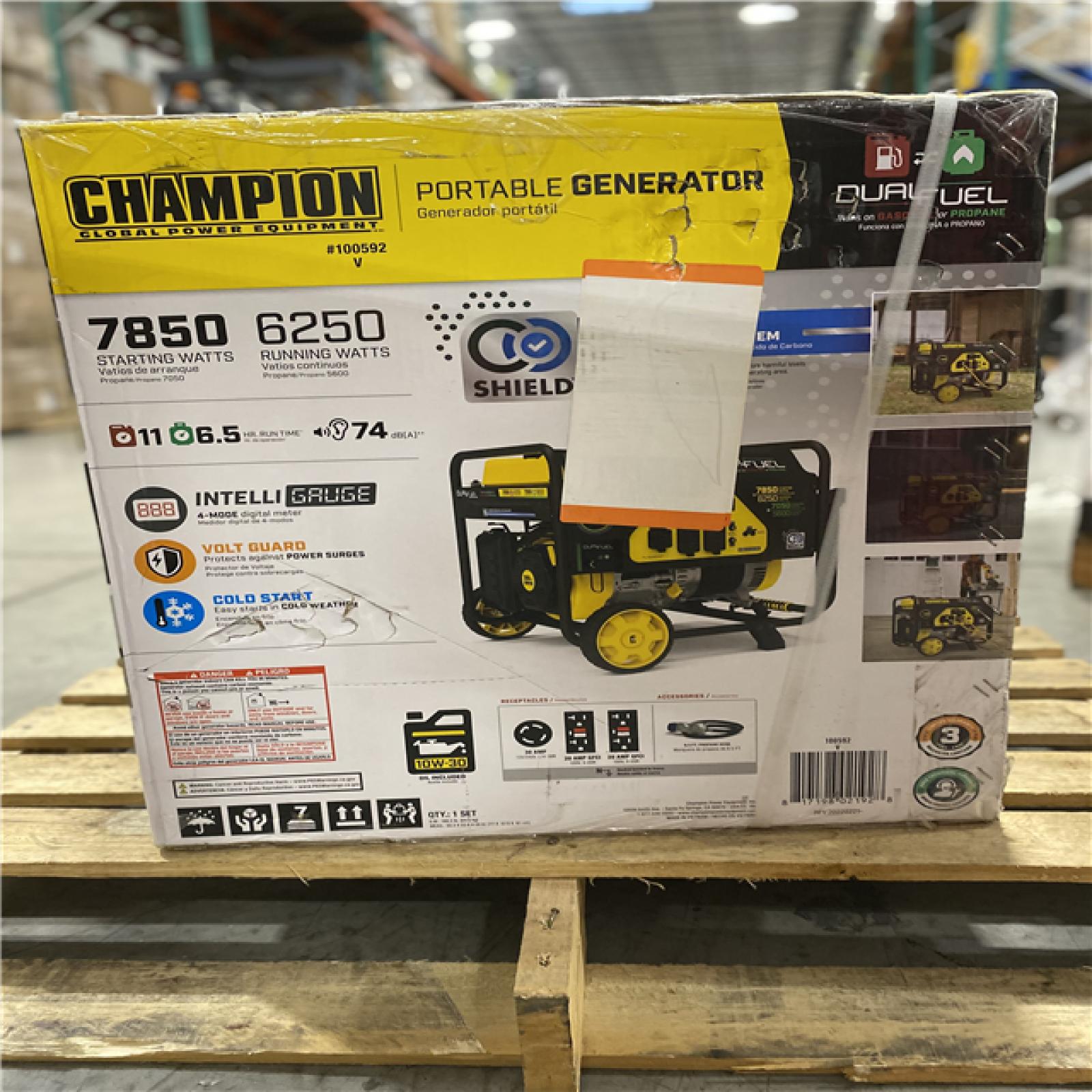 DALLAS LOCATION - Champion Power Equipment 7850/6250-Watt Gasoline and Propane Powered Dual Fuel Portable Generator with CO Shield