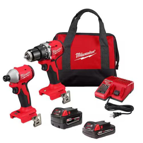 NEW! - Milwaukee M18 18-Volt Lithium-Ion Brushless Cordless Compact Hammer Drill/Impact Combo Kit (2-Tool) with (2) Batteries, Bag