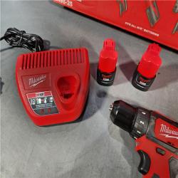 HOUSTON LOCATION - AS-IS MILWAUKEE M12 12V Lithium-Ion Cordless Combo Kit (5-Tool) with Two 1.5Ah Batteries, Charger & Tool Bag