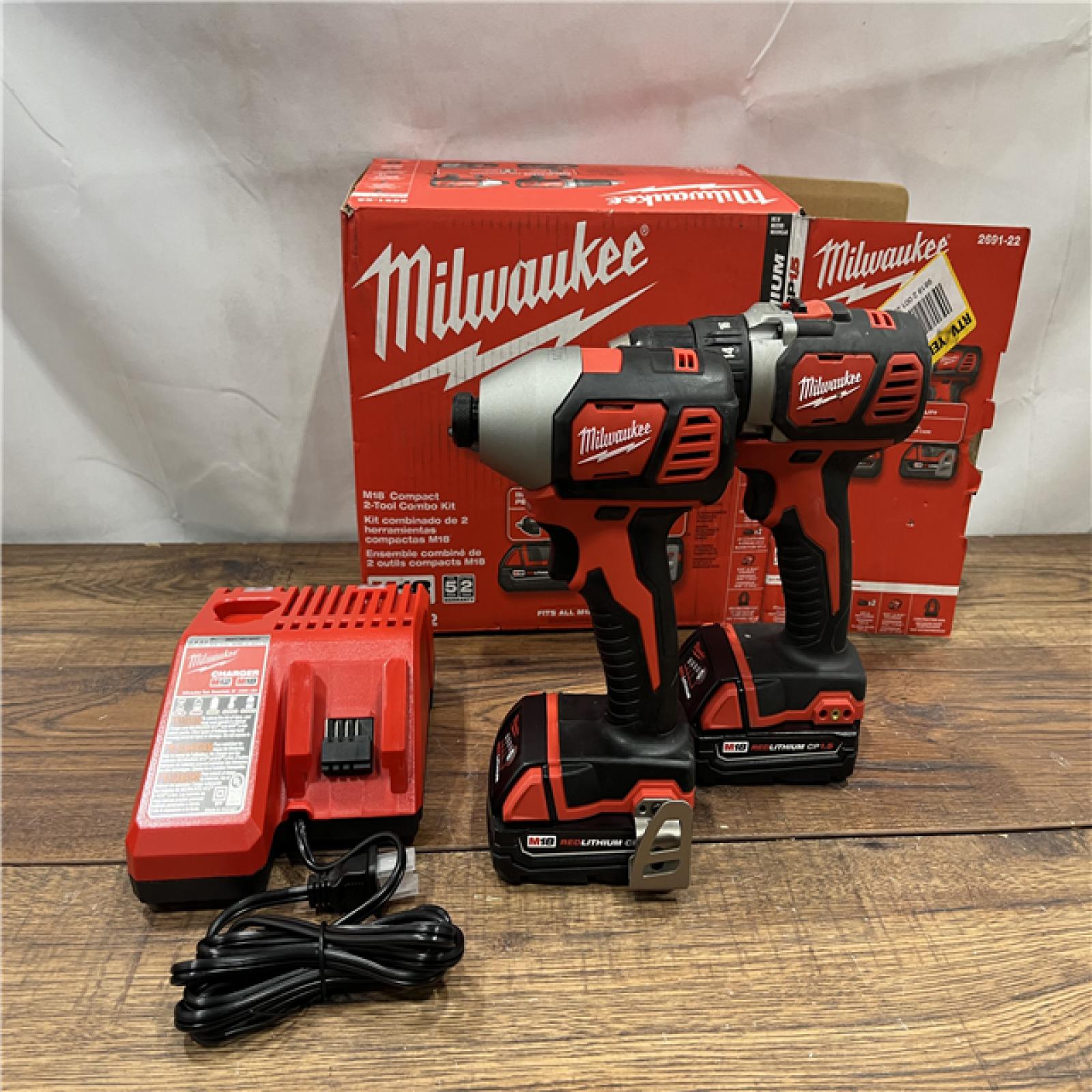 AS IS Milwaukee M18 18V Cordless Brushed 2 Tool Drill/Driver and Impact Driver Kit