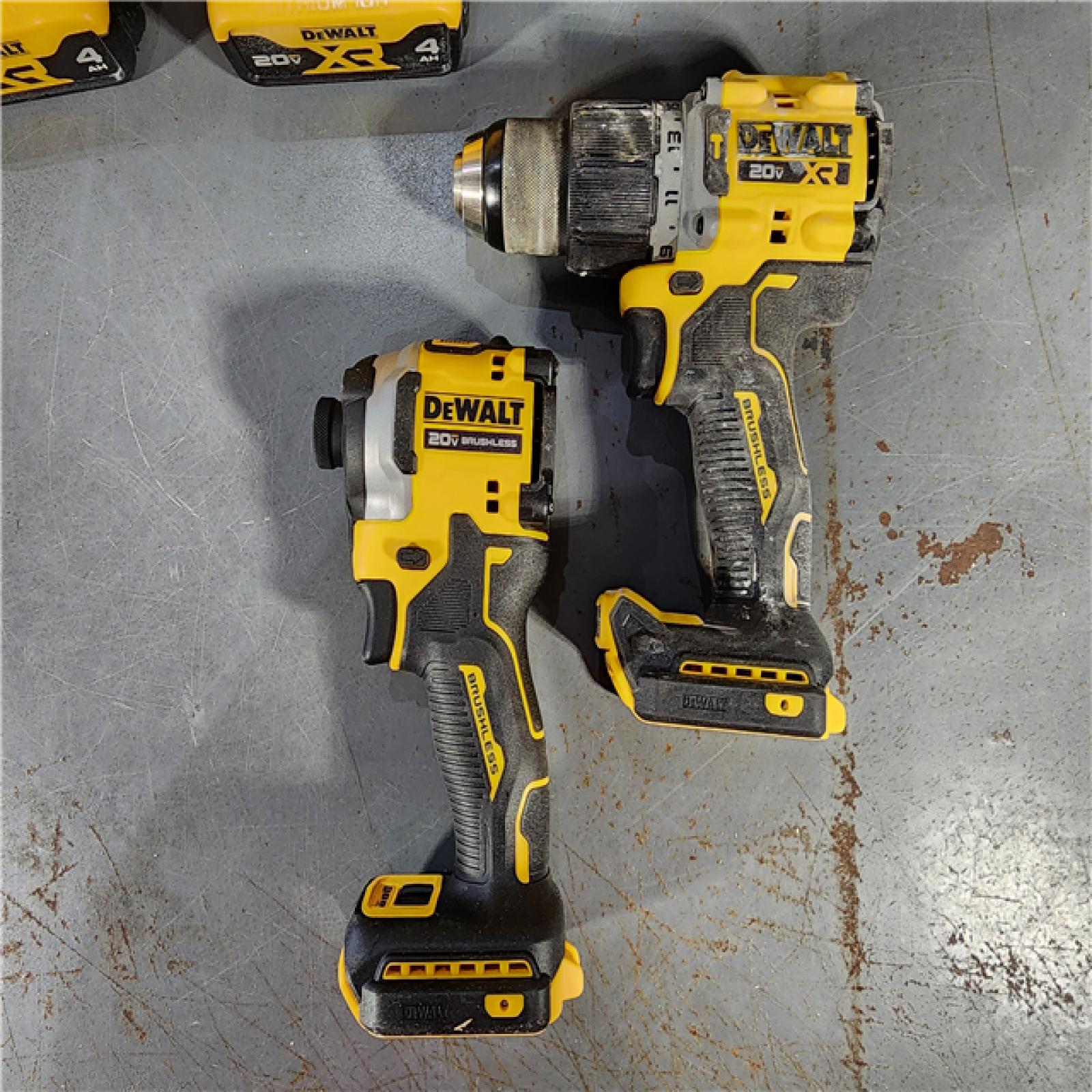 HOUSTON LOCATION - AS-IS DEWALT 20V MAX XR Hammer Drill and ATOMIC Impact Driver 2 Tool Cordless Combo Kit with (2) 4.0Ah Batteries, Charger, and Bag