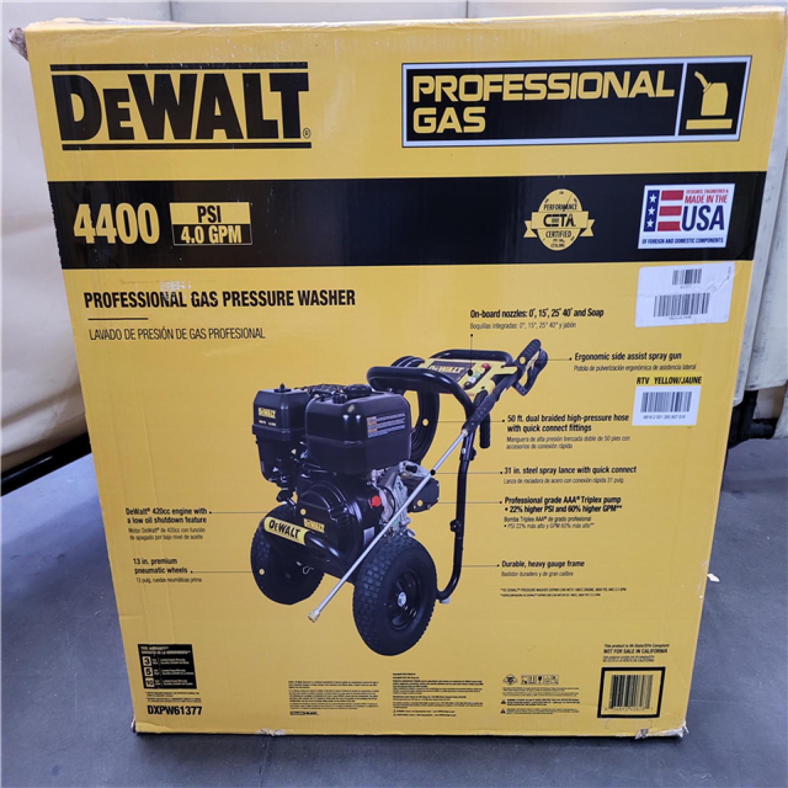 California NEW DeWalt 4400 PSI 4.0 GPM  Professional Gas Pressure Washer