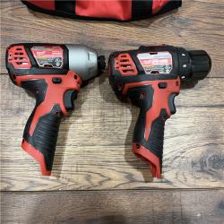 AS-IS MILWAUKEE M12 12V Lithium-Ion Cordless Drill Driver/Impact Driver Combo Kit with Two 1.5Ah Batteries, Charger and Bag (2-Tool)