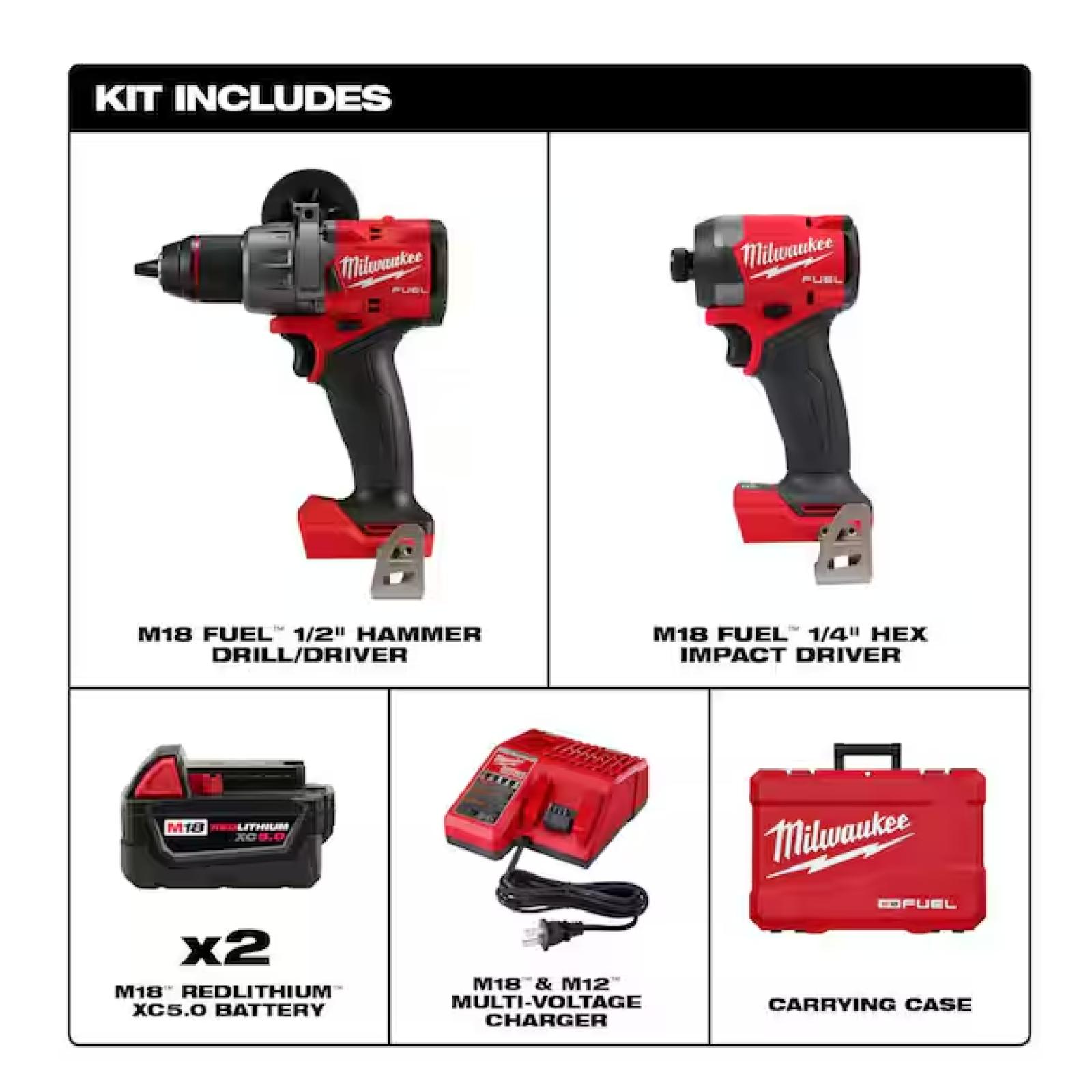 NEW! - Milwaukee M18 FUEL 18V Lithium-Ion Brushless Cordless Hammer Drill and Impact Driver Combo Kit (2-Tool) with 2 Batteries