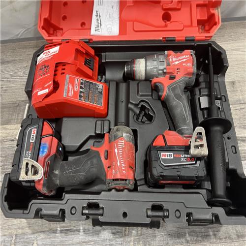 AS-IS MILWAUKEE M18 FUEL 18V Lithium-Ion Brushless Cordless Hammer Drill and Impact Driver Combo Kit (2-Tool) with 2 Batteries