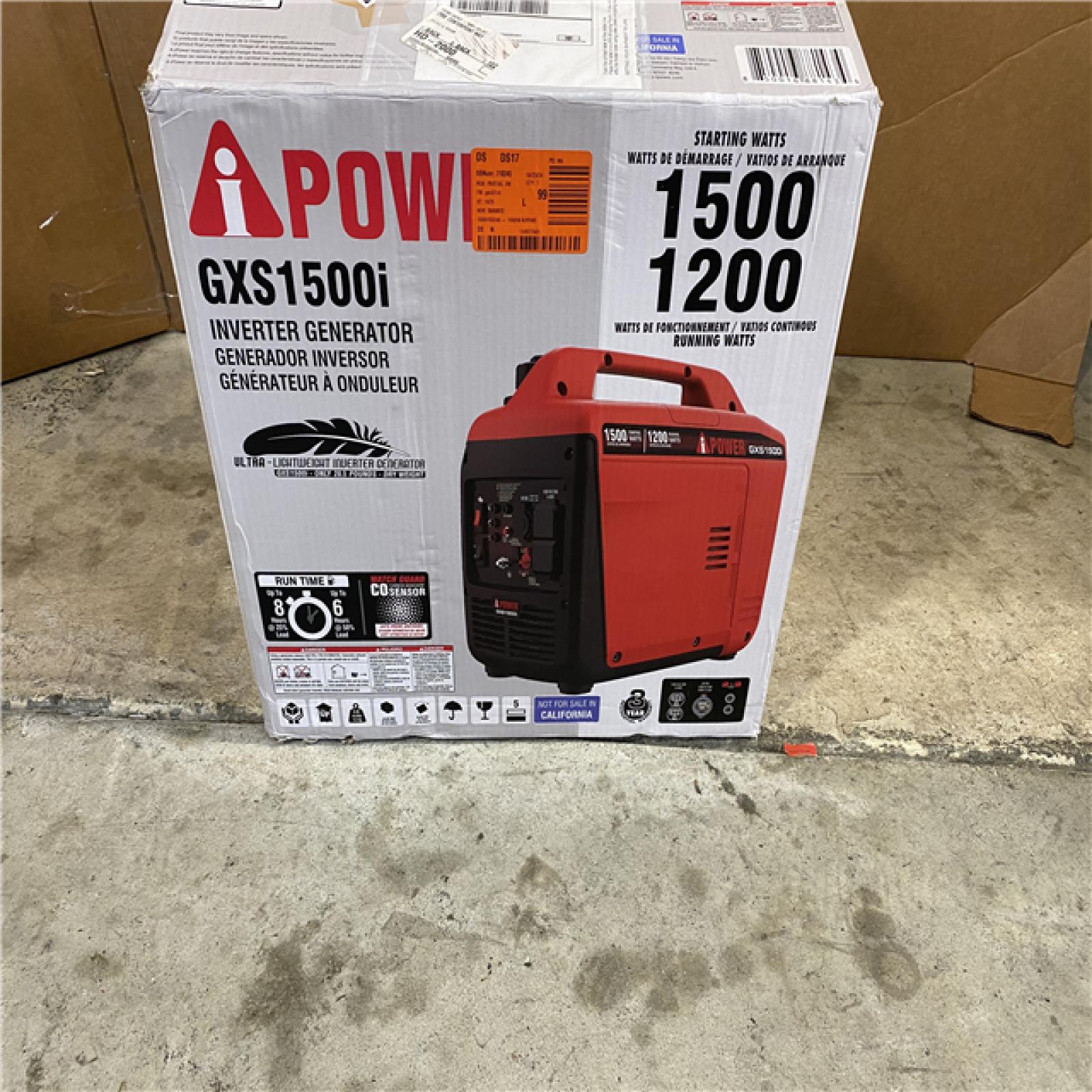 HOUSTON LOCATION - AS-IS 1500-Watt Recoil Start Gasoline Powered Ultra-Light Inverter Generator with 60cc OHV Engine and CO Sensor Shutdown