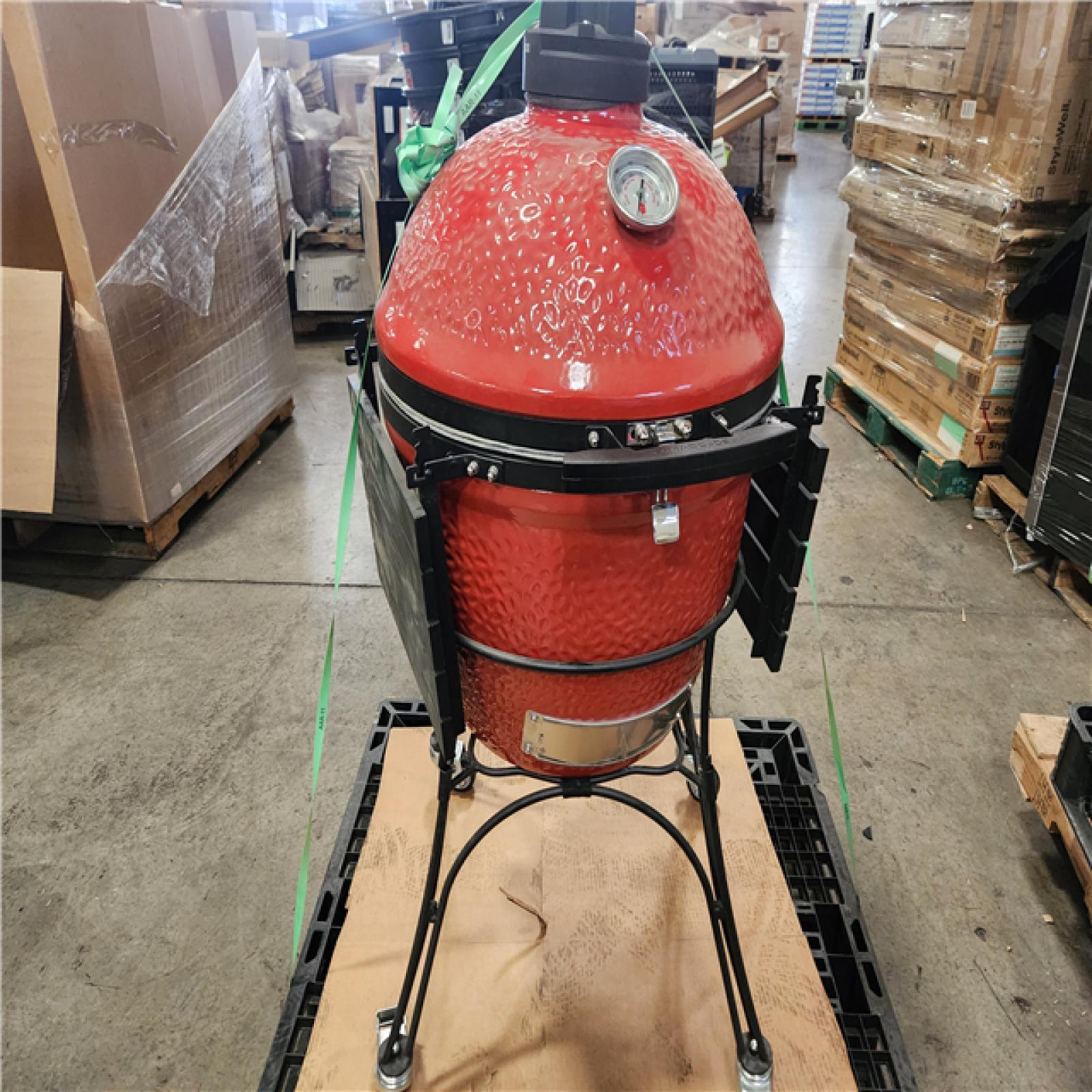 Phoenix Location Kamado Joe Big Joe II 24 in. Charcoal Grill in Red with Cart, Side Shelves, Grate Gripper, and Ash Tool