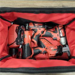 AS-IS MILWAUKEE M12 12V Lithium-Ion Cordless Combo Kit (5-Tool) with Two 1.5Ah Batteries, Charger & Tool Bag