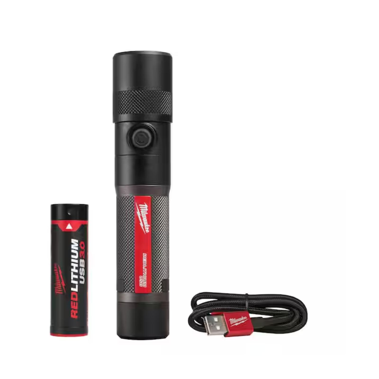 NEW! - Milwaukee 1100 Lumens LED USB Rechargeable Twist Focus Flashlight - (4 UNITS)