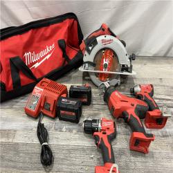 AS-IS Milwaukee M18 18-Volt Lithium-Ion Brushless Cordless Combo Kit (4-Tool) with 2-Batteries, 1-Charger and Tool Bag