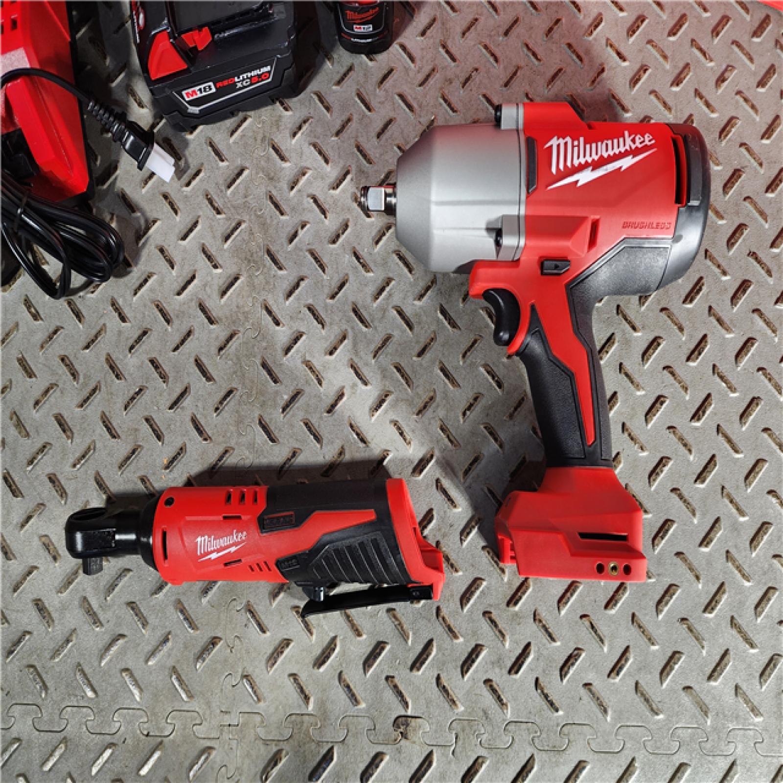 HOUSTON LOCATION - AS-IS (APPEARS LIKE NEW) M12/M18 12/18V Lithium-Ion Cordless 3/8 in. Ratchet and 1/2 in. High Torque Impact Wrench with Friction Ring Combo Kit