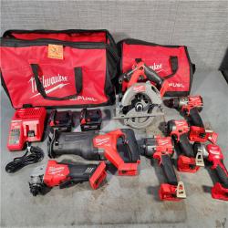 HOUSTON LOCATION - AS-IS (APPEARS LIKE NEW) MILWAUKEE 7 TOOL COMBO KIT W/ (2) 5.0 AH BATTERY, (2) CARRYING BAG & CHARGER