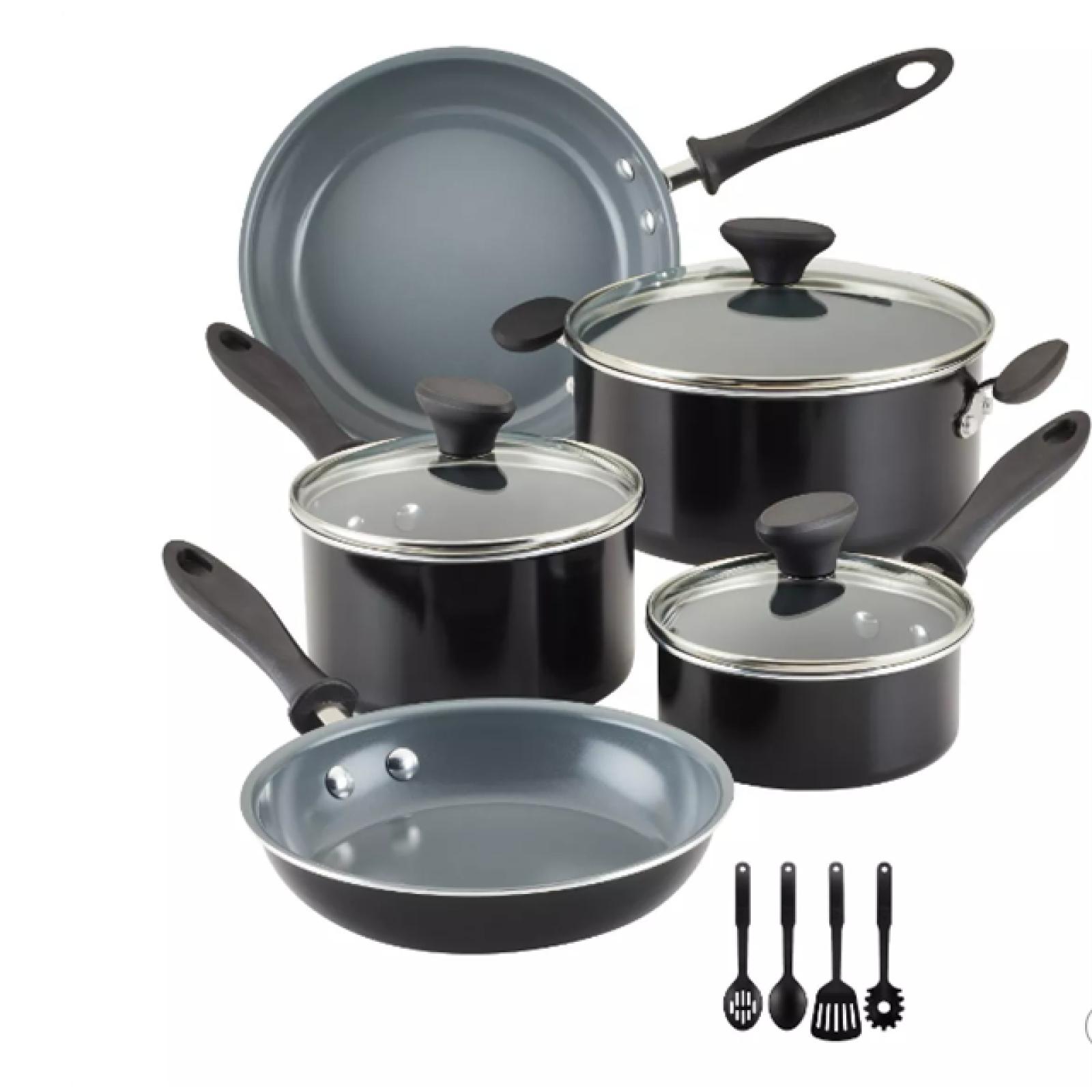 DALLAS LOCATION - Farberware Reliance Pro 12pc Nonstick Ceramic Cookware Set Black/Gray PALLET - (27 UNITS)