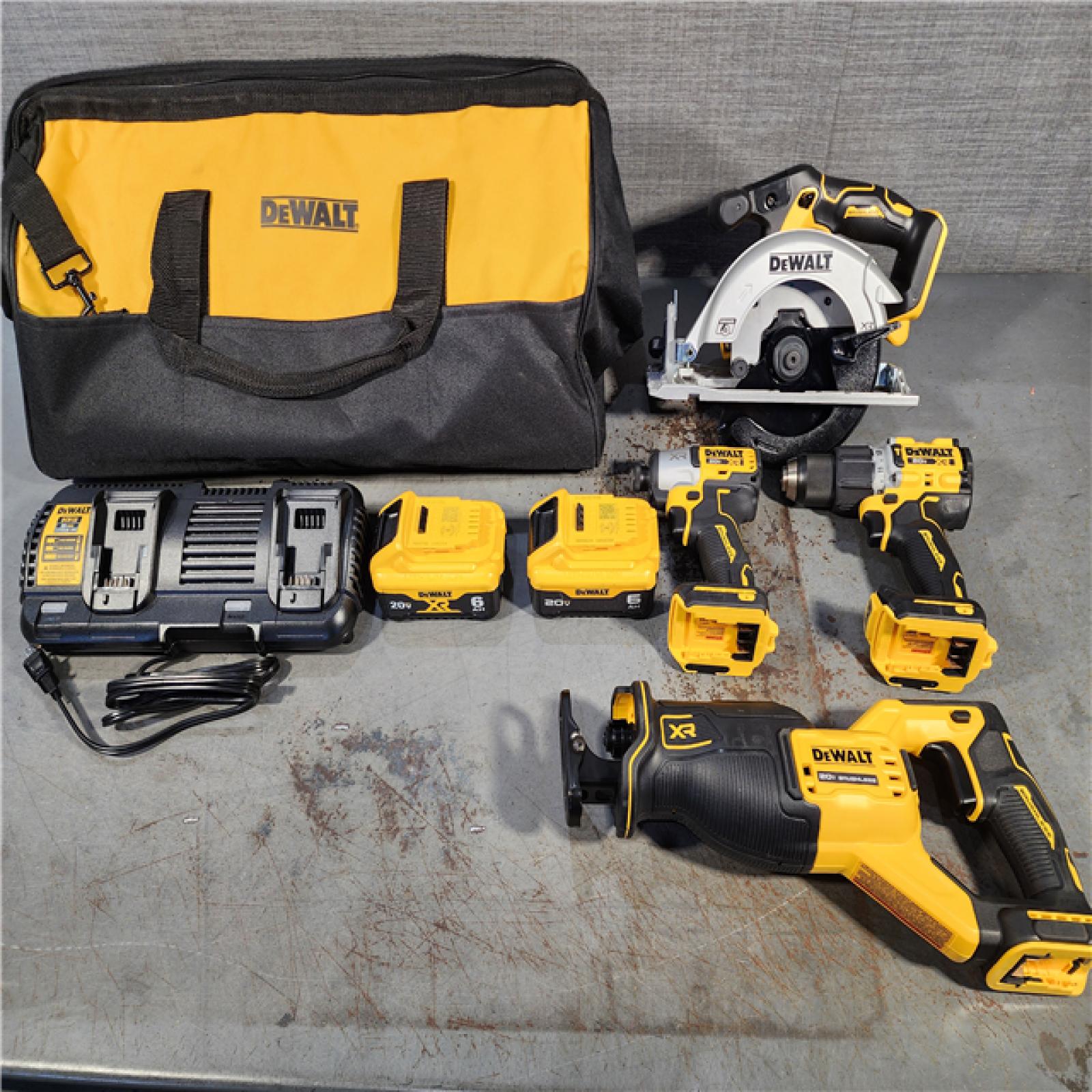 HOUSTON LOCATION - AS-IS DEWALT 20V 4-TOOL COMBO KIT W/ (2) BATTERY & CHARGER