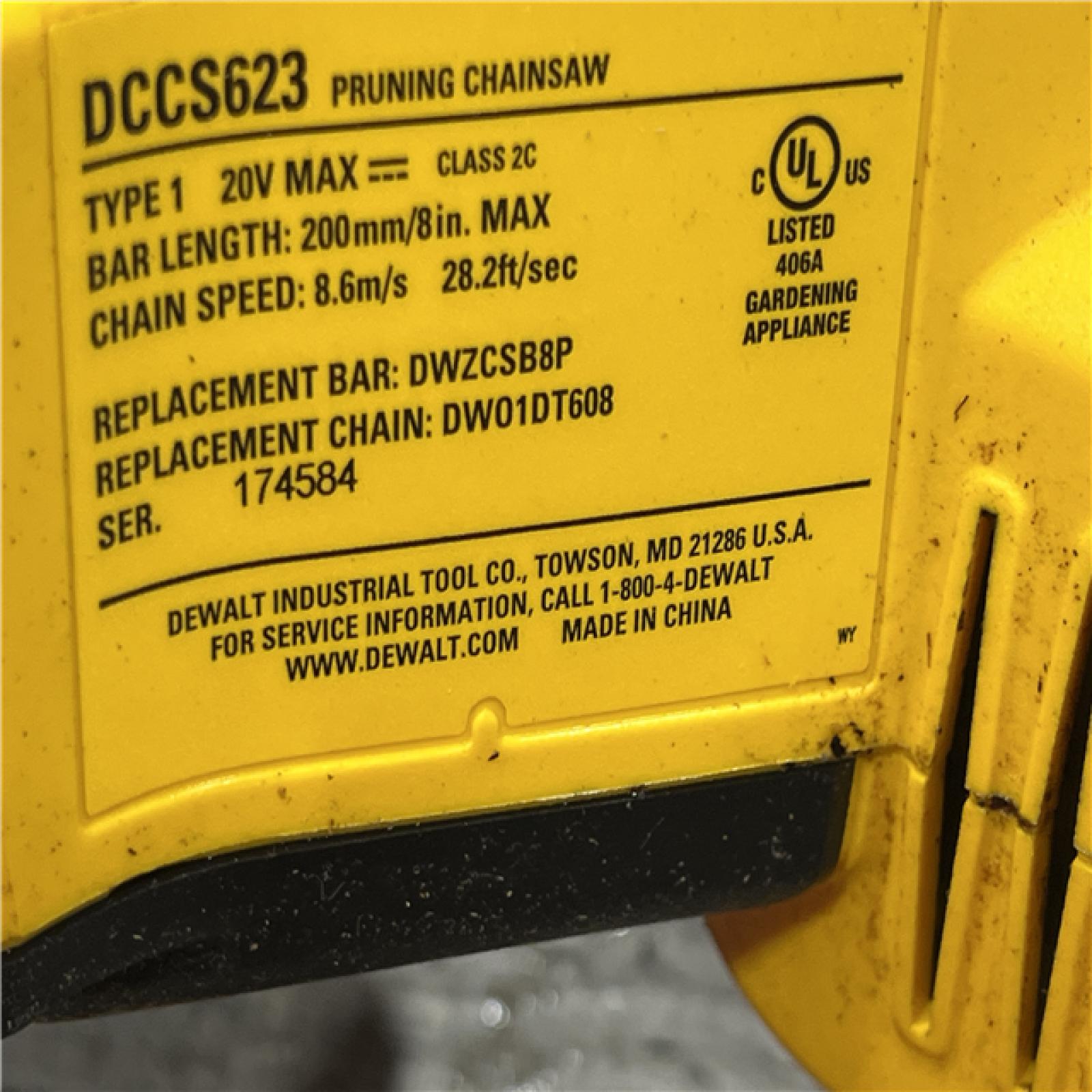 AS-IS DEWALT 20V MAX 8 in. Brushless Cordless Battery Powered Pruning Chainsaw (Tool Only)