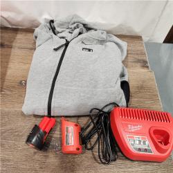 AS-IS Milwaukee Women's Large M12 12-Volt Lithium-Ion Cordless Gray Heated Jacket Hoodie Kit with (1) 2.0 Ah Battery and Charger