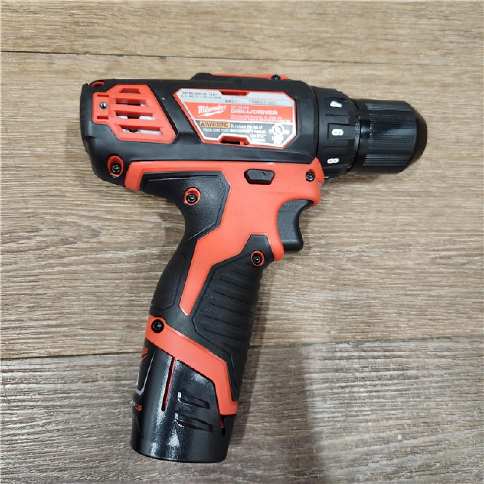 AS-IS M12 12V Lithium-Ion Cordless 3/8 in. Drill/Driver Kit with Two 1.5 Ah Batteries, Charger and Tool Bag