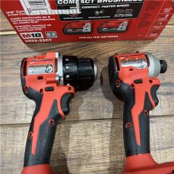 AS-IS MILWAKUKEE M18 18V Lithium-Ion Brushless Cordless Compact Drill/Impact Combo Kit (2-Tool) W/(2) 2.0 Ah Batteries, Charger & Bag