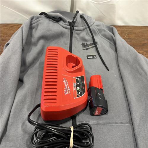 AS-ISMen's Large M12 12-Volt Lithium-Ion Cordless Gray Heated Jacket Hoodie Kit with (1) 2.0 Ah Battery and Charger