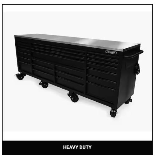 DALLAS LOCATION - Husky Tool Storage Heavy Duty 96 in. W x 24 in. D Matte Black Mobile Workbench Cabinet with Stainless Steel Top