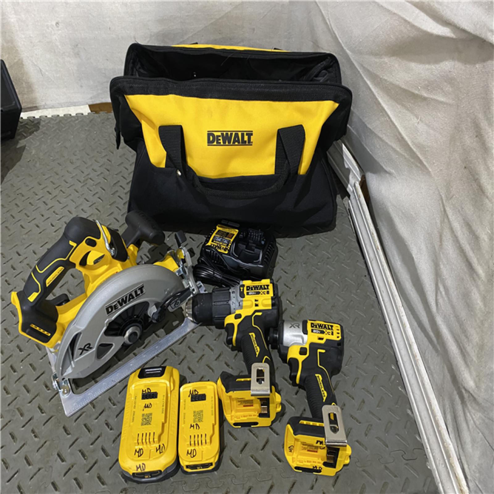 Houston location AS-IS DEWALT 20V MAX Lithium-Ion Cordless 3-Tool Combo Kit with 5.0Ah Battery 1.7AH Battery and Charger