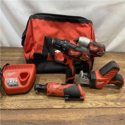 AS IS MILWAUKEE M12 12V Lithium-Ion Cordless Combo Kit (5-Tool) with Two 1.5Ah Batteries, Charger & Tool Bag