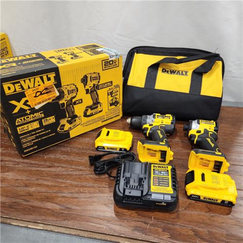 AS-IS DEWALT 20V MAX XR Cordless Drill/Driver, ATOMIC Impact Driver 2 Tool Combo Kit, (2) 2.0Ah Batteries, Charger, and Bag