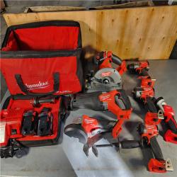 HOUSTON LOCATION - AS-IS (APPEARS LIKE NEW) Milwaukee M18 FUEL 18V Lithium-Ion Brushless Cordless Combo Kit with Two 5.0 Ah Batteries  1 Charger  2 Tool Bags (7-Tool)