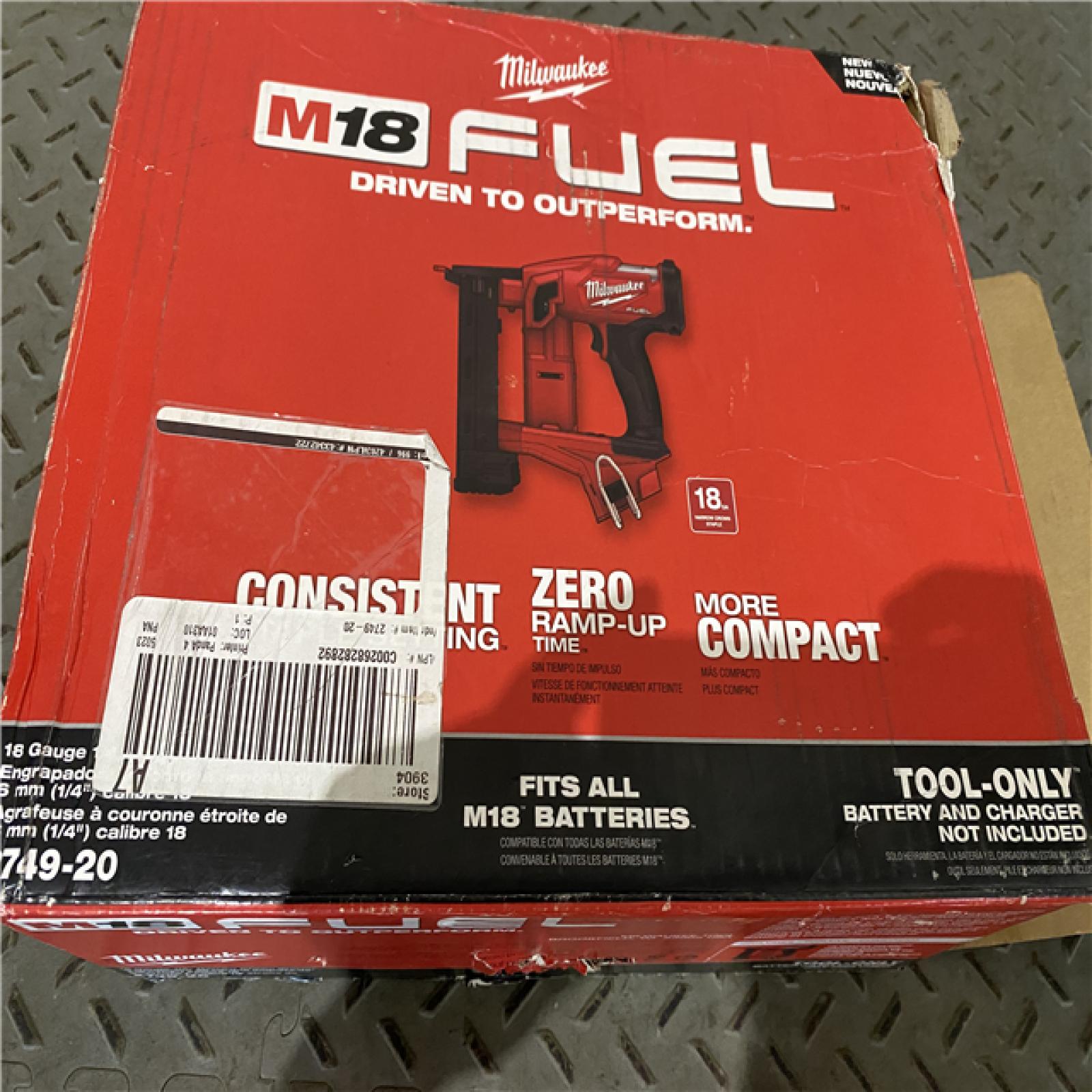 Houston location AS-IS MILWAUKEE M18 FUEL 18-Volt Lithium-Ion Brushless Cordless 18-Gauge 1/4 in. Narrow Crown Stapler (Tool-Only)