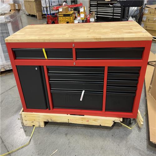 DALLAS LOCATION- Milwaukee 61 in. 11-Drawer/1-Door 22 in. D Mobile Workbench with Sliding Pegboard Back Wall in Red/Black 6.3k