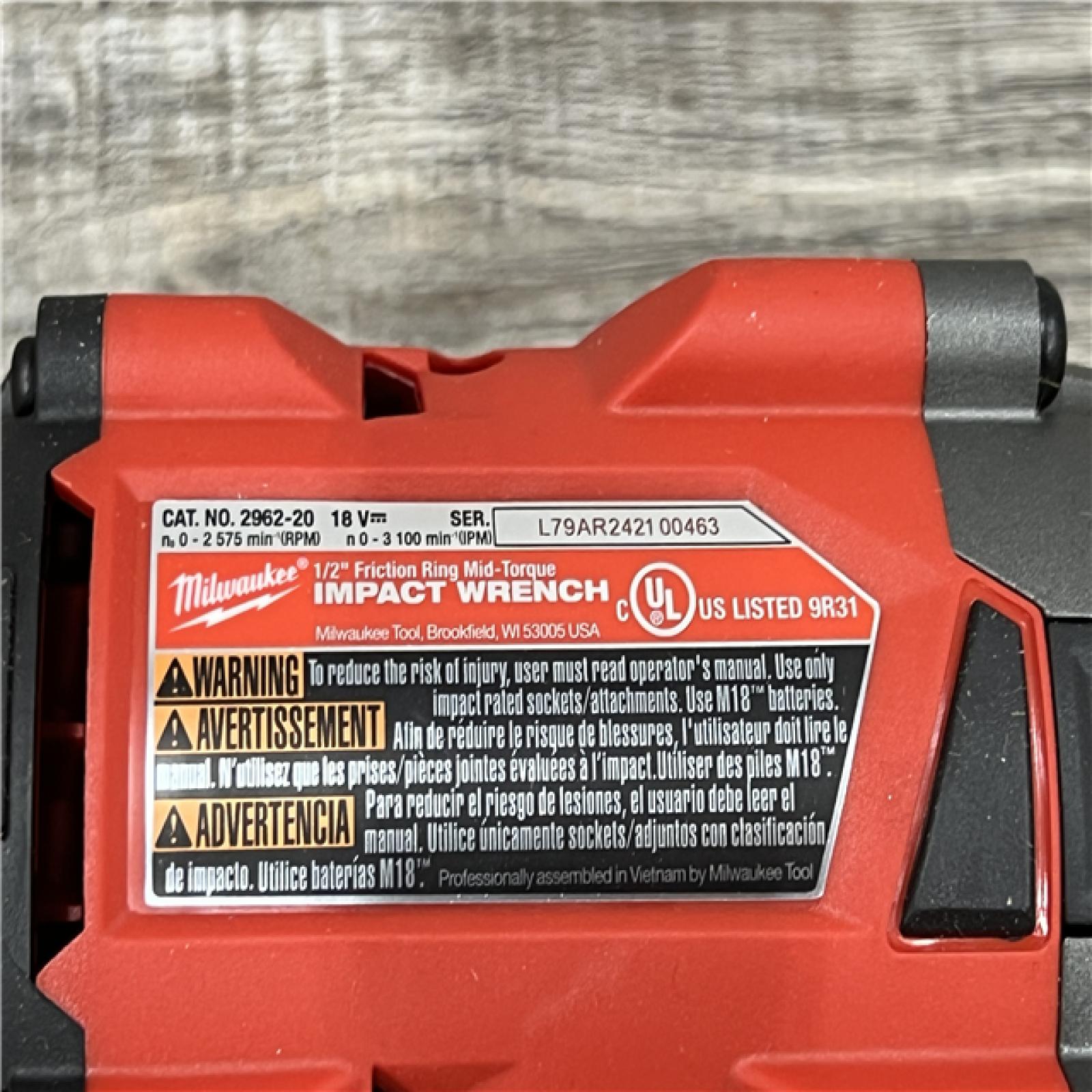 AS-IS Milwaukee M18 18V Fuel 1/2  Mid-Torque Impact Wrench Cordless Lithium-Ion Brushless with Friction Ring 2962-20