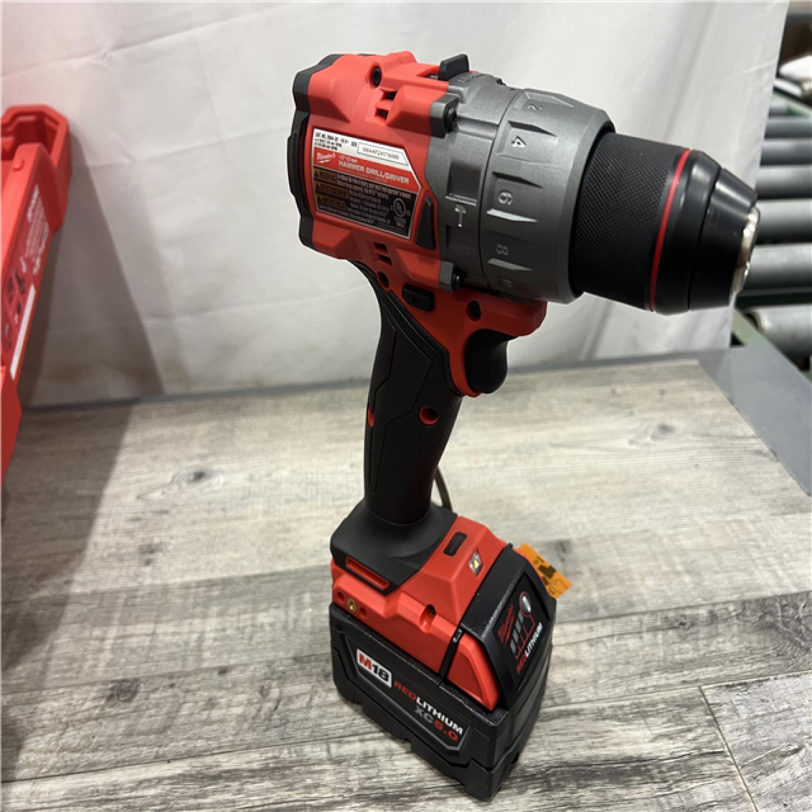 AS-IS Milwaukee 2904-22 Hammer Drill Driver Kit with Batteries  Charger & Tool Case  Red