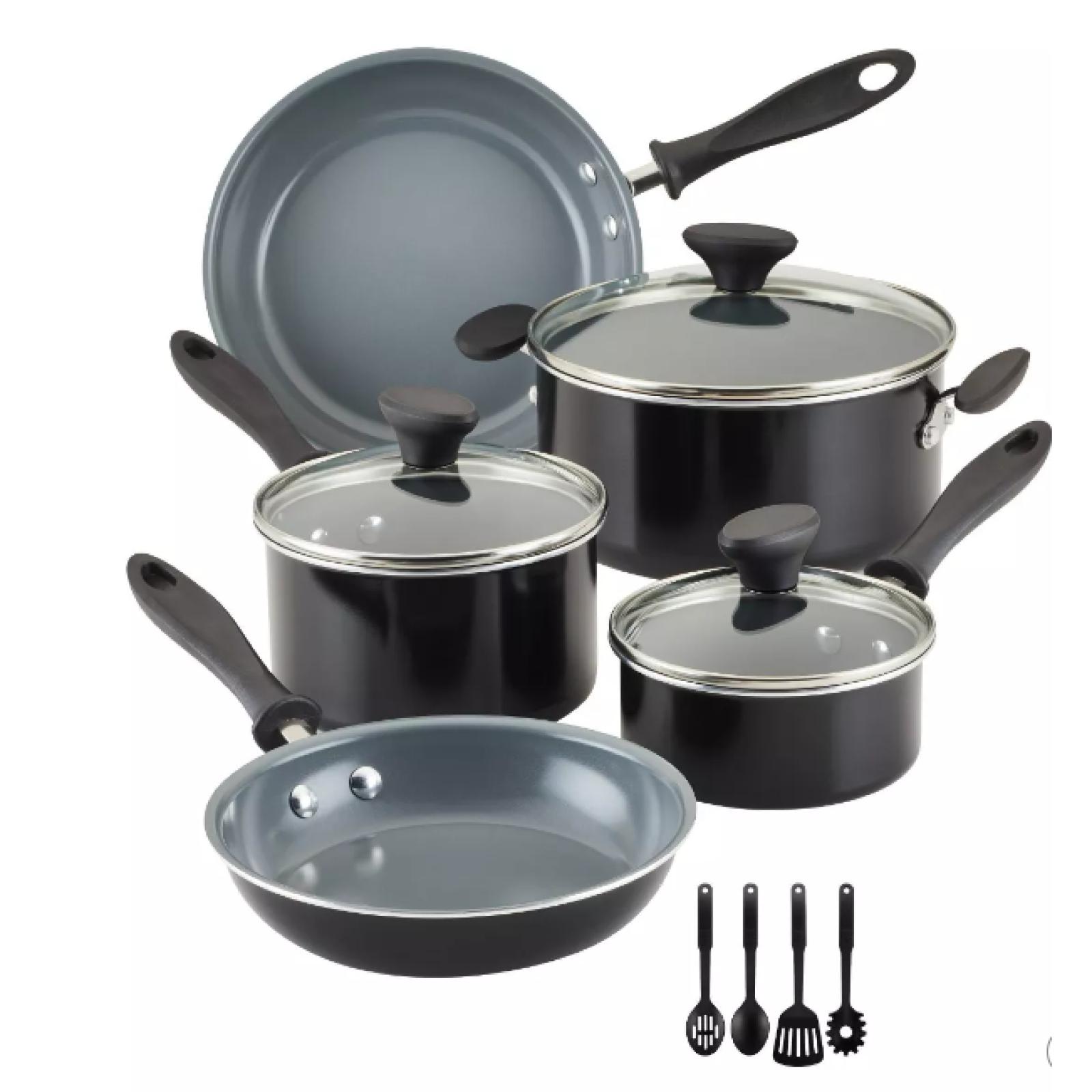 DALLAS LOCATION - Farberware Reliance Pro 12pc Nonstick Ceramic Cookware Set Black/Gray PALLET - (20 UNITS)