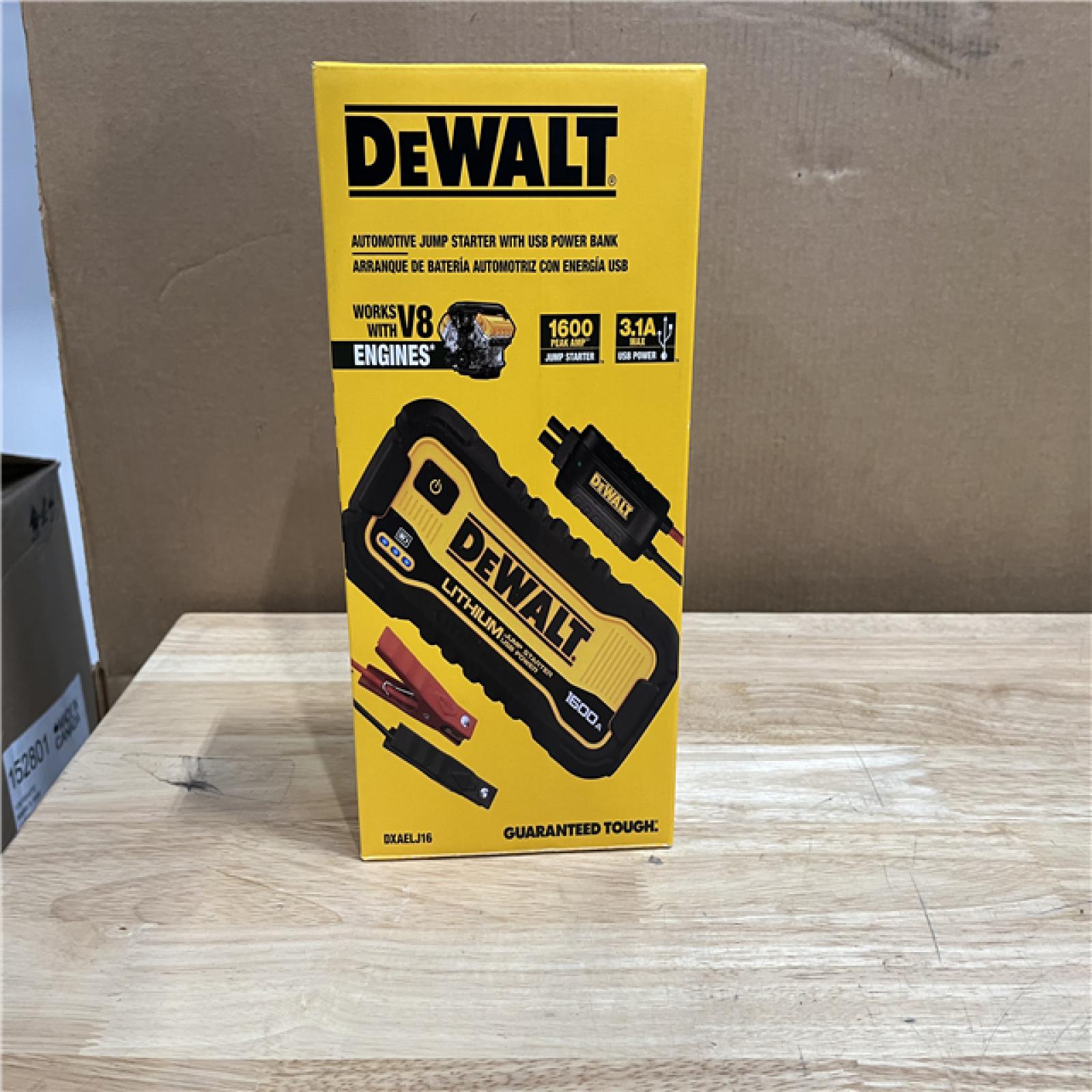 NEW! DeWalt 1600 Peak Amp Lithium Jump Starter with USB Power Bank DXAELJ16